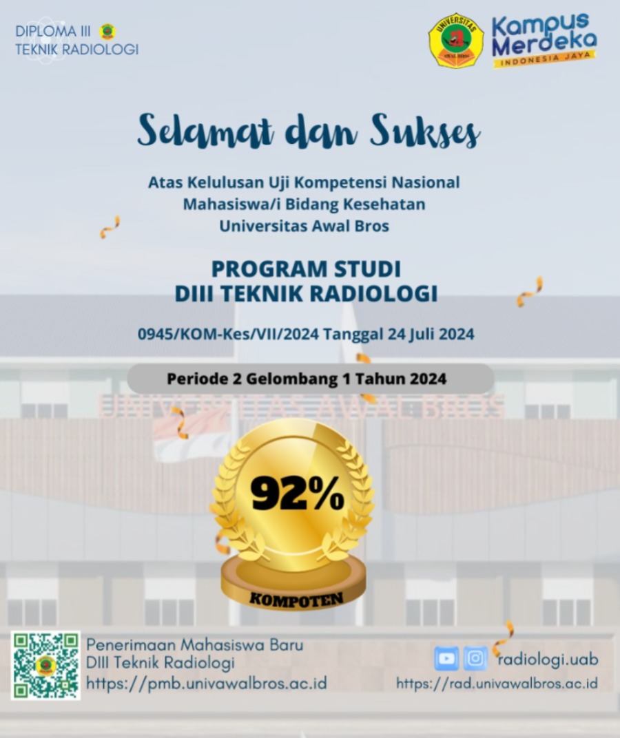 PENGUMUMAN HASIL UJI KOMPETENSI MAHASISWA PRODI D3 RADIOLOGI PERIODE 2 GELOMBANG 1 TAHUN 2024 UNIVERSITAS AWAL BROS